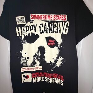 Friday the 13th Jason Voorhees Happy Camping Black Graphic T-Shirt Mens Medium
